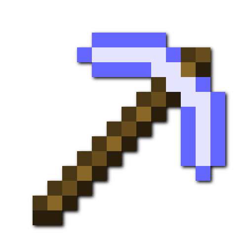 a minecraft pickaxe with a whitish blue head and a black drop shadow